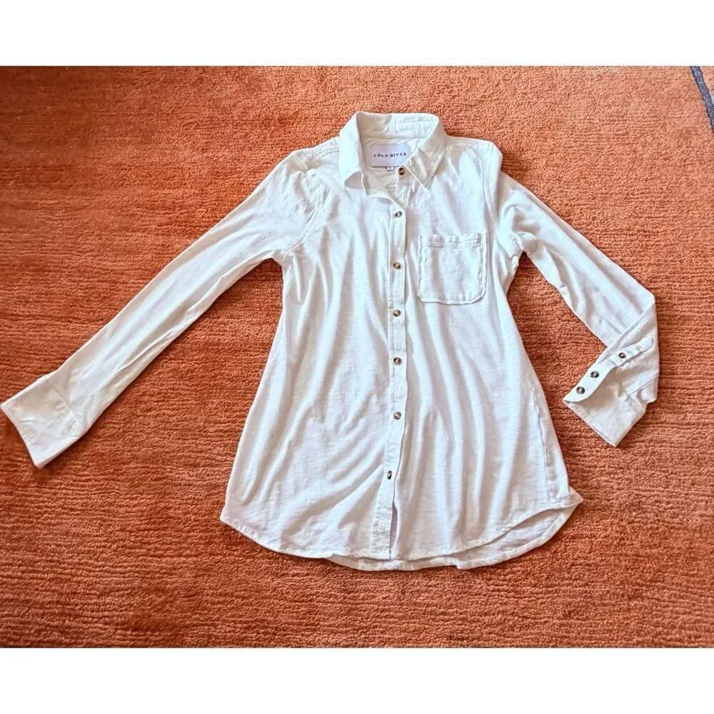 Lola River Women Shirt M White Button Down Long Sleeve Cotton Casual